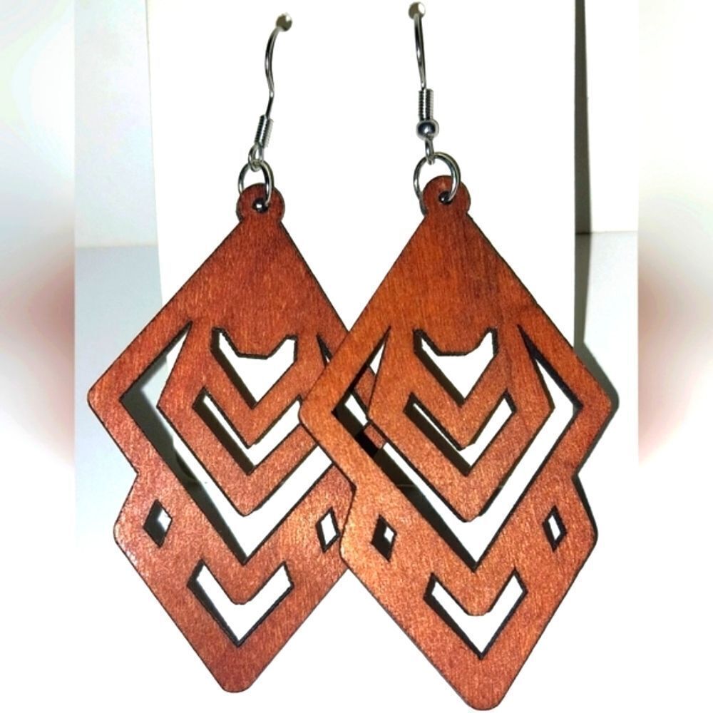 Ladies Brown Gorgeous hollow wooden earrings